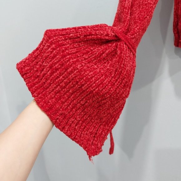 Revolve Lovers + Friends Red Parkwood Bell Sleeve Sweater Chenille Tie Boho XXS - Picture 7 of 7
